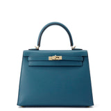 HERMES Kelly Sellier Verso VertBosphore/Blue Ocean Veau Madame Size 25