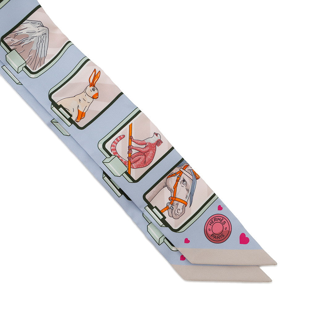 HERMES Twilly HERMES Story HERMES STORY Blue Pale/Rose/Vert Silk100%