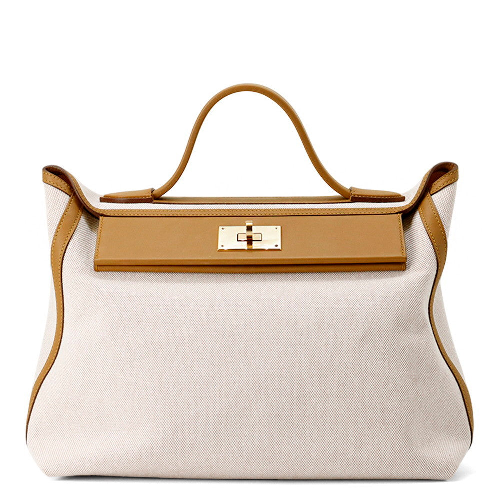 HERMES 24/24 Sac Van Quatre Sesame/Ecru Toile H Swift Leather Size 35