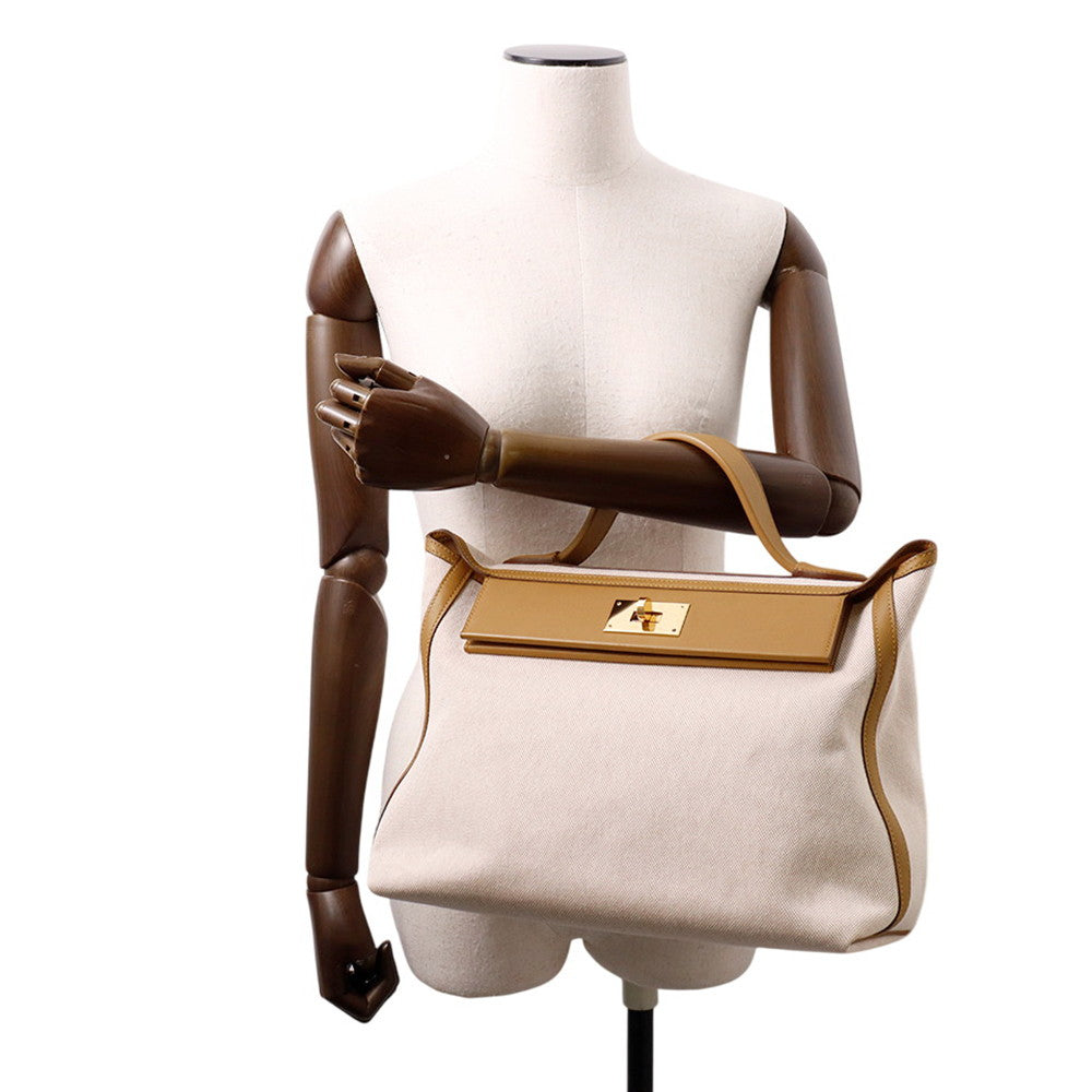HERMES 24/24 Sac Van Quatre Sesame/Ecru Toile H Swift Leather Size 35