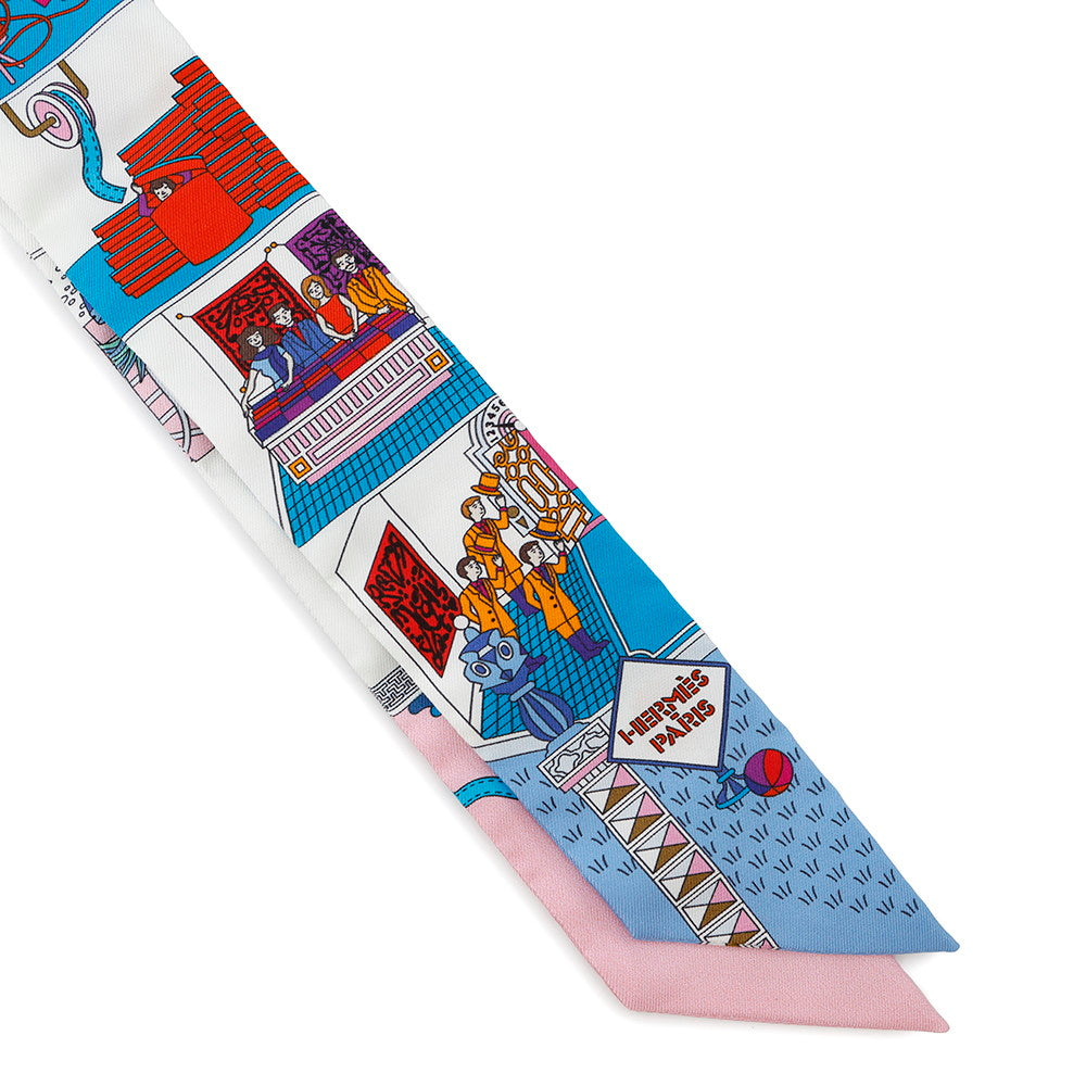 HERMES HERMES Twilly LA MAISON DES CARRES Maison de Carres Blanc/Rose/BlueH062941S 15 Silk100%