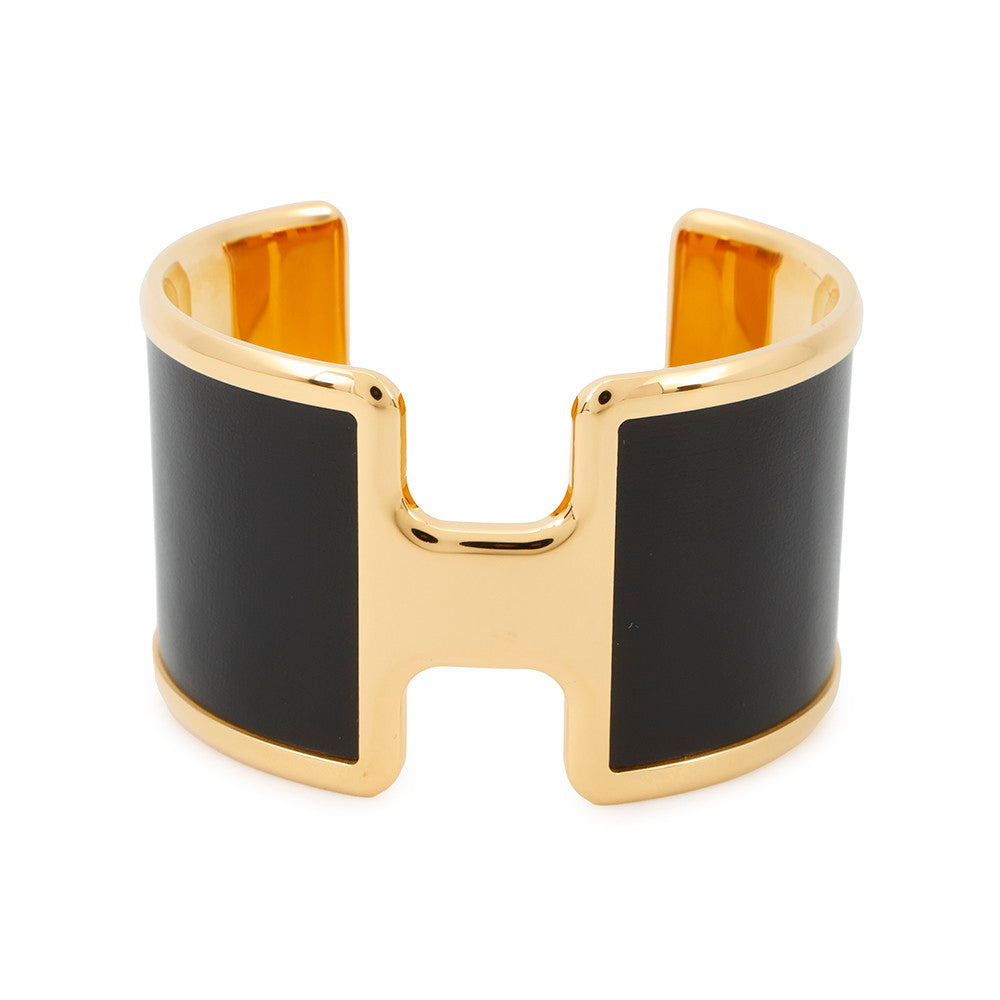 HERMES Olympus Bangle Size T3 Black Box Calf Leather Metal