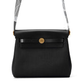 HERMES Herbag zip Black Toile Military Vache Hunter Leather Size Mini