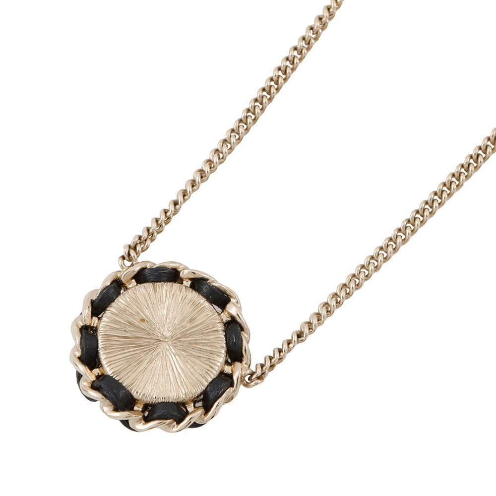 CHANEL CC Logo Necklace Metal Leather Rhinestone Faux Pearl