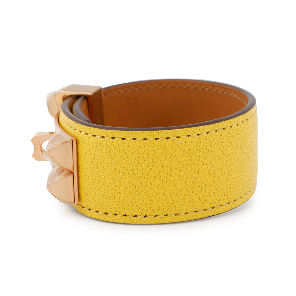 HERMES Collier de Chien 24 Bracelet Size T2 Jaune de Naples Leather