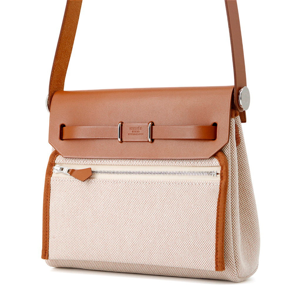 HERMES Herbag zip Fauve Toile H Vache Hunter Leather Size Mini