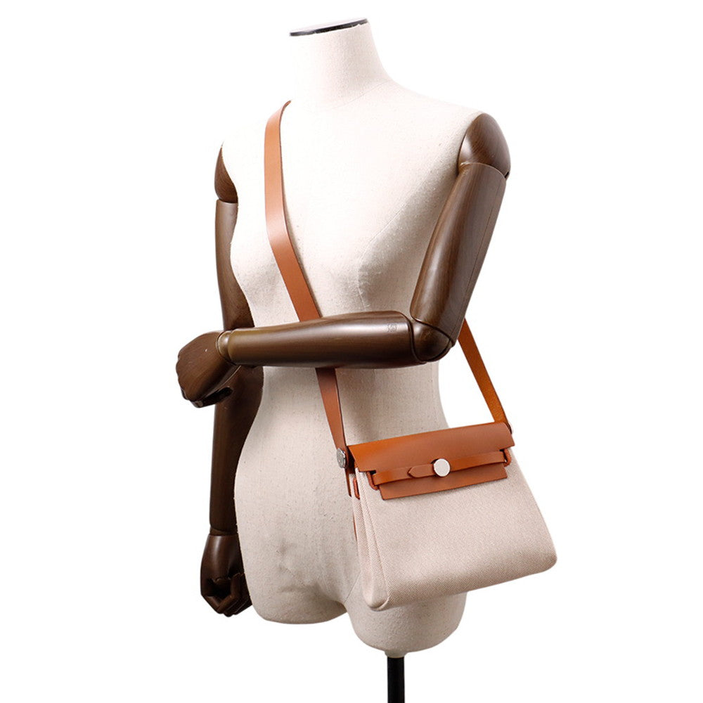 HERMES Herbag zip Fauve Toile H Vache Hunter Leather Size Mini