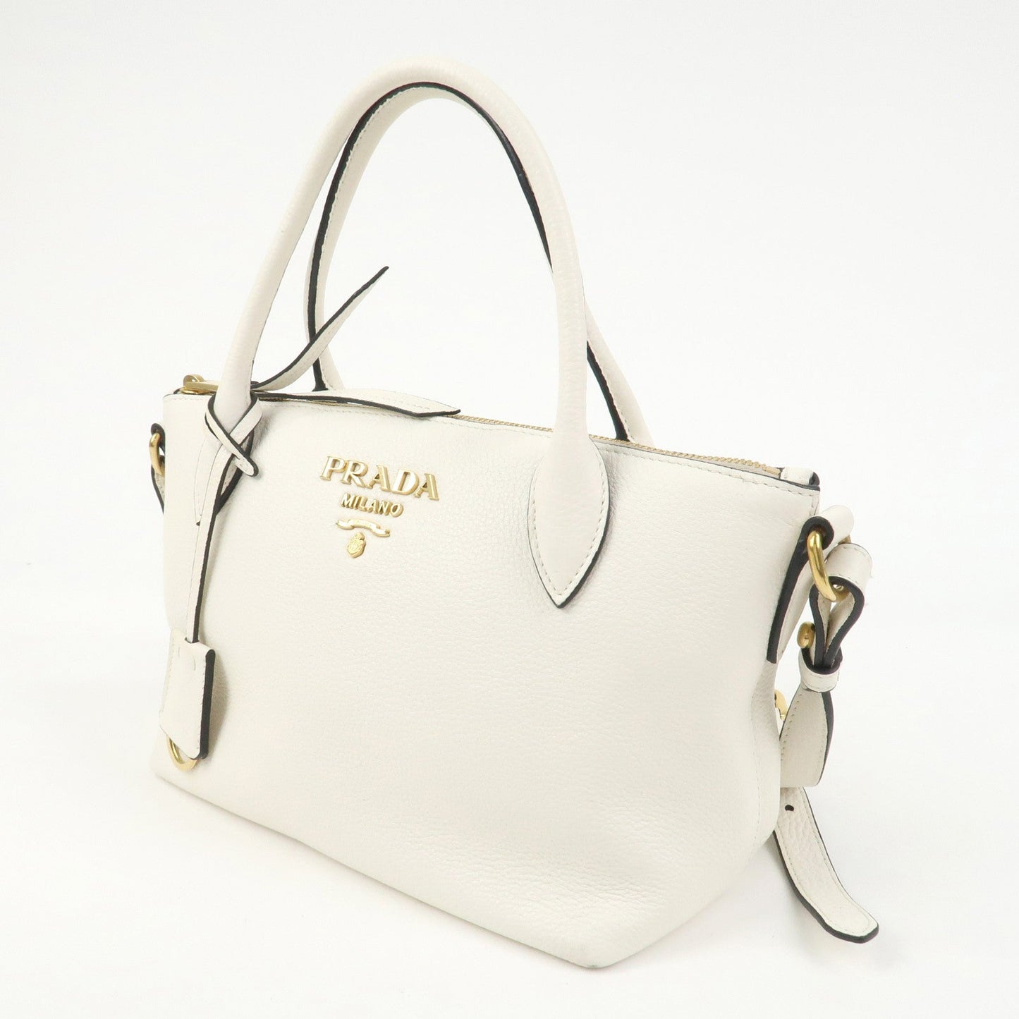 PRADA Vitello Daino Leather 2Way Bag Hand Shoulder Bag White 1BA111