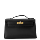HERMES PochetteKelly Black Swift Leather