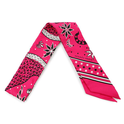 HERMES Twilly Les Leopards Bandana Bandana Leopard Pink/White/Black Silk100%