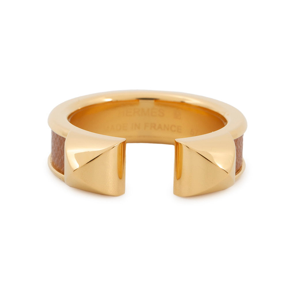HERMES Athena Ring Double Crew Size 57 GoldH500348FD3753 Veau Madame Metal