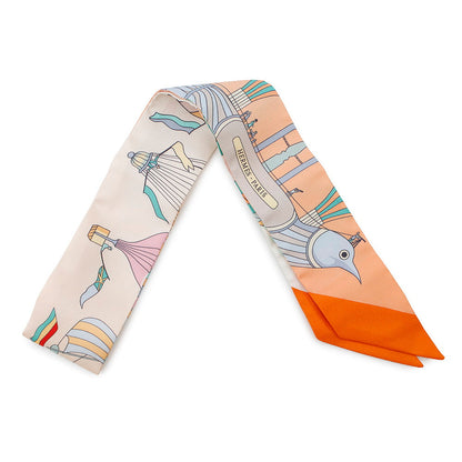 HERMES Twilly The madness of the sky Apricot/Vert/Multicolor Silk100%
