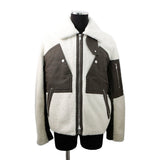 HERMES Mouton Boa Zip-Up Jacket Size 46 Ivory/Khaki Polyamide Cotton