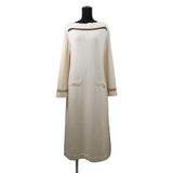 CHANEL CC Logo Chain Boat Neck Knit Dress Size 36 IvoryP62956 Cashmere100%