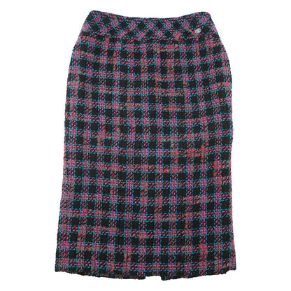 CHANEL CC LogoButton TweedSkirt Size 36 Black/Pink/MulticolorP73672 Wool 79% Nylon17% Polyester4% Rhinestone