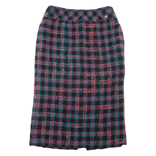 CHANEL CC LogoButton TweedSkirt Size 36 Black/Pink/MulticolorP73672 Wool 79% Nylon17% Polyester4% Rhinestone