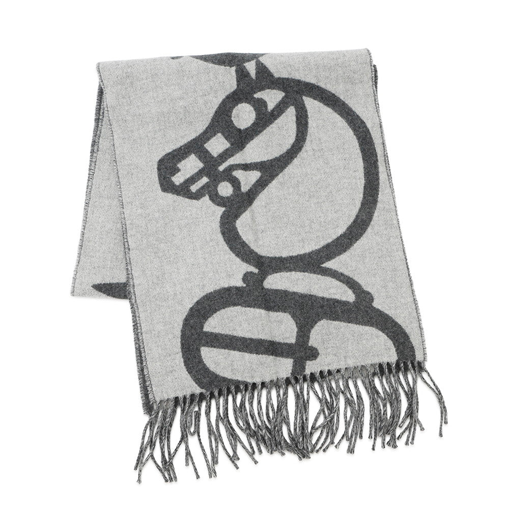 HERMES Scarf BoucleCamail Gray Cashmere100%
