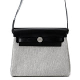 HERMES Herbag zip Ecru/Black Toile Military Vache Hunter Leather Size Mini