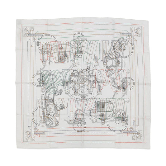 HERMES Scarf Carre 《Exlibris Brode Sangle》 Size 90 White/BlackH594275S Silk100%