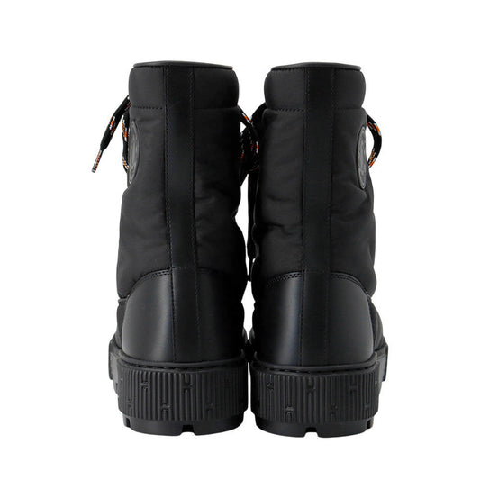 HERMES fresh ankle boots Black Quilted Parachute Fabric Calf Leather Size 36