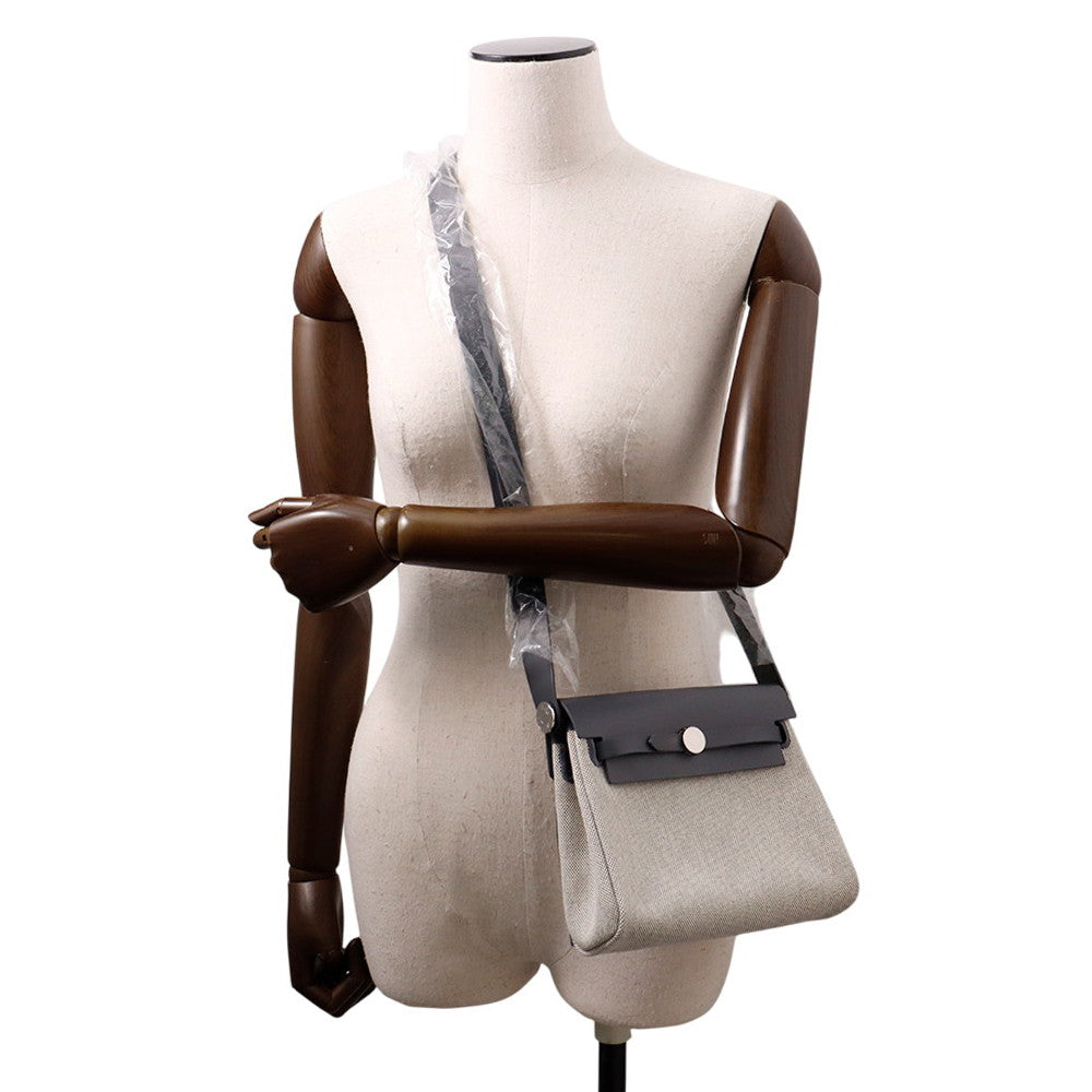 HERMES Herbag zip Ardoise/Ecru Toile H Vache Hunter Leather Size Mini