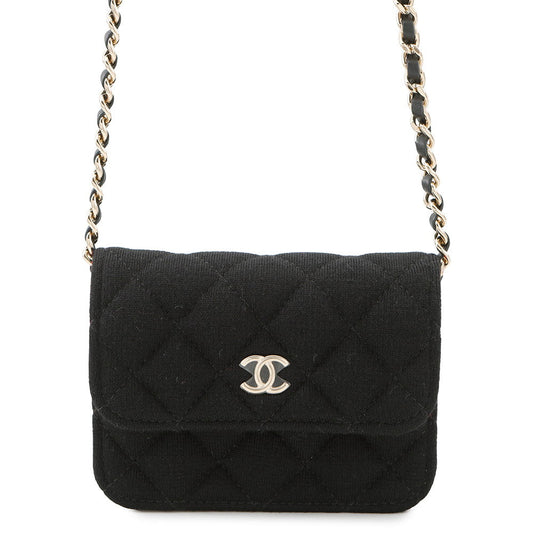 CHANEL Matelasse ChainShoulder Black Jersey Leather Size Mini mini