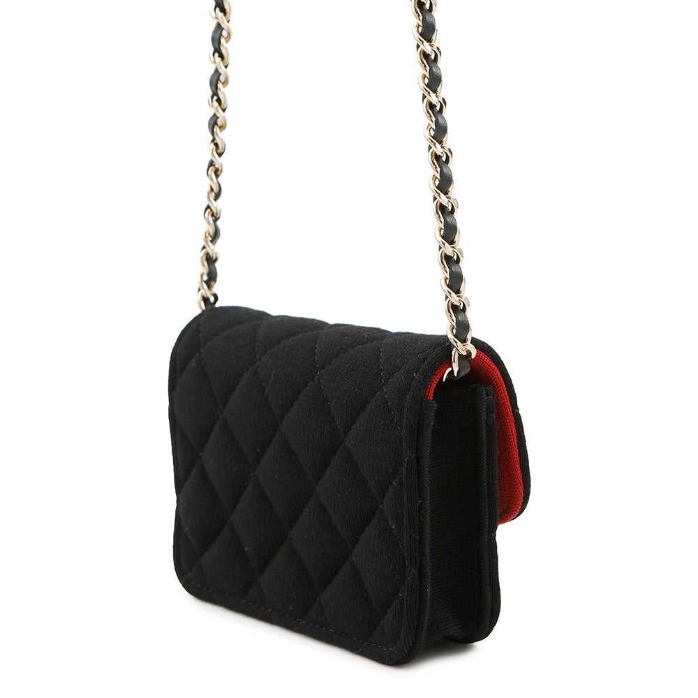 CHANEL Matelasse ChainShoulder Black Jersey Leather Size Mini mini