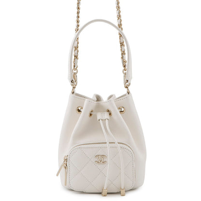 CHANEL Matelasse 2WAY Chain Bucket WhiteAP2913 Caviar Leather Size Mini