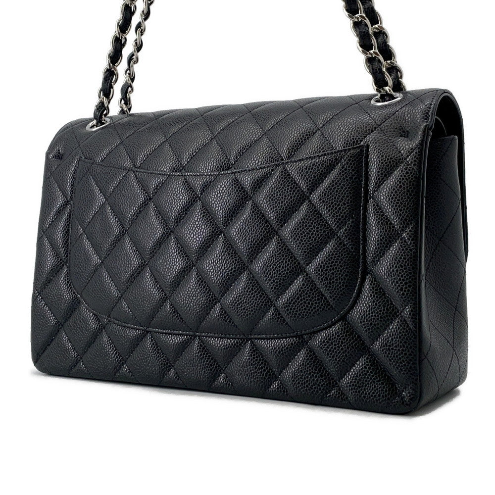 CHANEL Jumbo Matelasse Double Flap Shoulder Bag BlackA58600 Caviar Leather Size 30