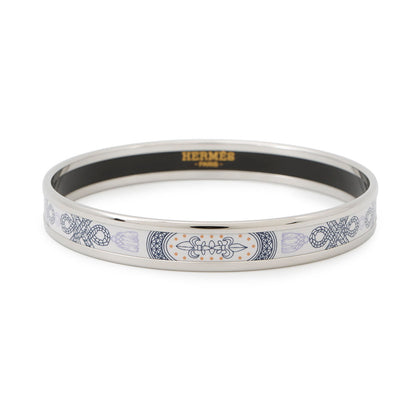 HERMES Enamel Bracelet Extra Fun Gran Apara Size PM White/Navy Enamel Metal