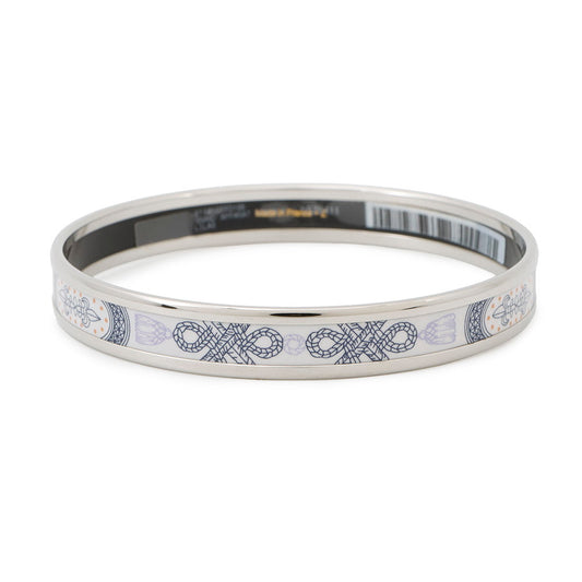 HERMES Enamel Bracelet Extra Fun Gran Apara Size PM White/Navy Enamel Metal