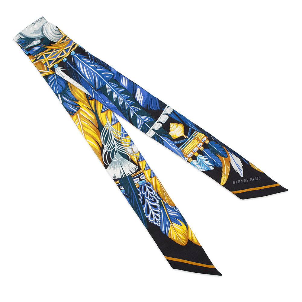 HERMES Twilly Danse Pacifique Dance Pacific Blue Nuit/Jaune Vif/Black Silk100%