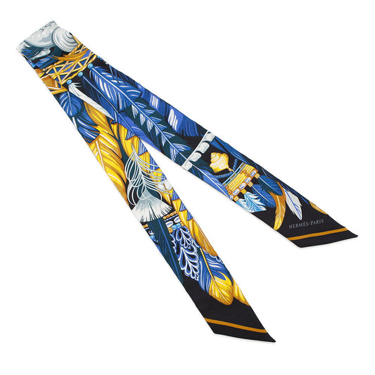 HERMES Twilly Danse Pacifique Dance Pacific Blue Nuit/Jaune Vif/Black Silk100%
