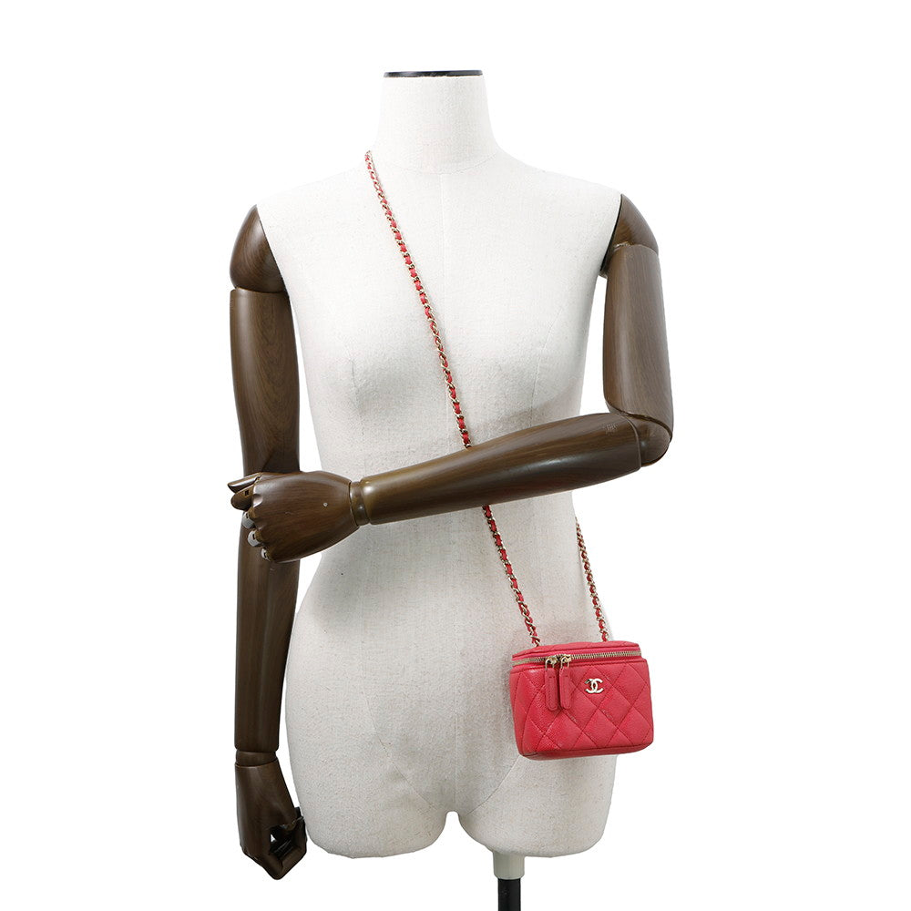 CHANEL Matelasse Mini Vanity Chain Shoulder Bag PinkAP1340 Caviar Leather