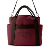 HERMES Sucked Pansage Groom Rouge H/Chocolat Toile Chevrons Canvas