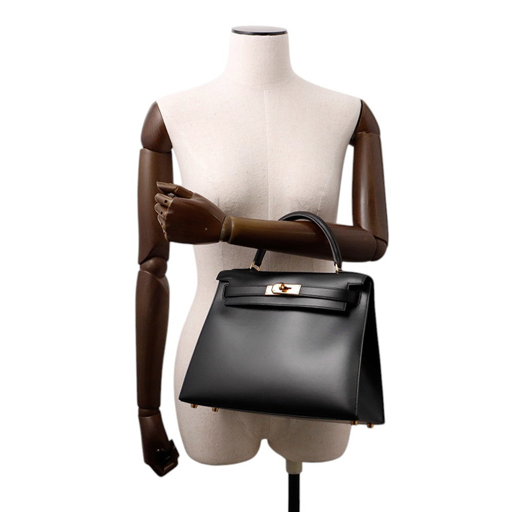 HERMES Kelly Sellier Black Box Calf Leather Size 28