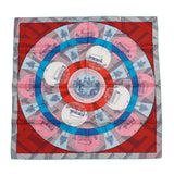 HERMES Scarf Carre Jeu des omnibus et damesBlanches Omnibus White Lady Game Size 90 Pink/Blue/Red Silk 100%