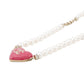 CHANEL Heart Rhinestone Pearl Long Necklace Pink Gold Plated Rhinestone Faux Pearl