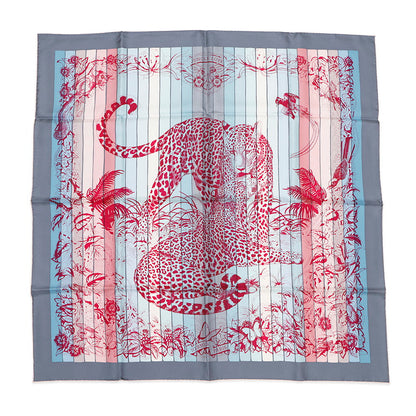 HERMES Carre JUNGLE LOVE RAINBOW Size 90 Blue/Rose/Grease003369S Silk100%