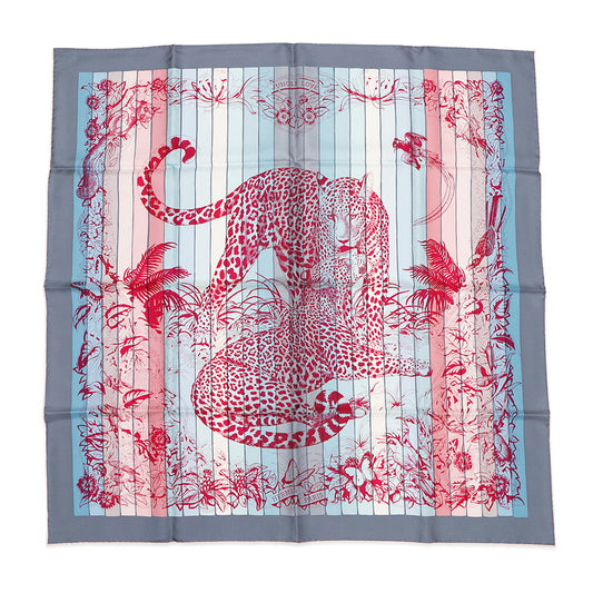 HERMES Carre JUNGLE LOVE RAINBOW Size 90 Blue/Rose/Grease003369S Silk100%