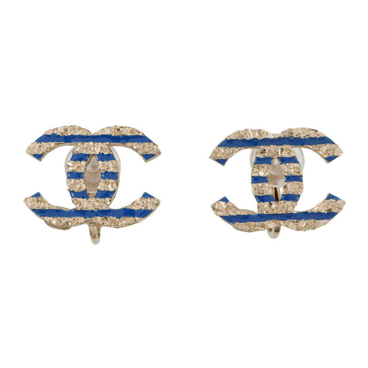 CHANEL CC Logo Earring Gold/Blue Metal