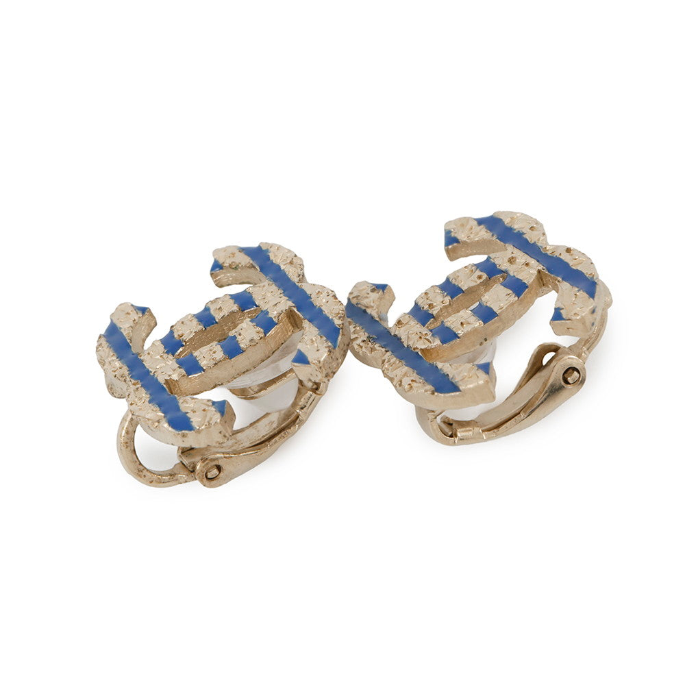 CHANEL CC Logo Earring Gold/Blue Metal