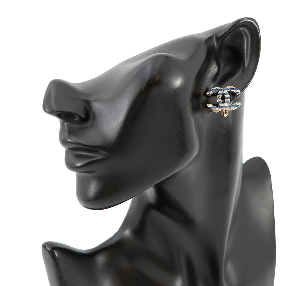 CHANEL CC Logo Earring Gold/Blue Metal