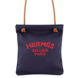 HERMES Sac Aline Blue Indigo/Gold Toile Chevrons Barenia Leather Size MM