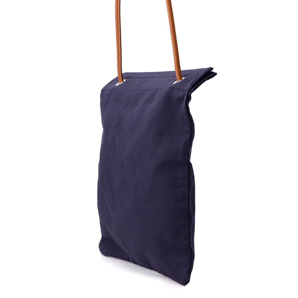 HERMES Sac Aline Blue Indigo/Gold Toile Chevrons Barenia Leather Size MM