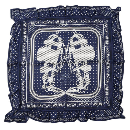 HERMES Carre Bandana Frill Bride de Gala Dot Size 70 Marine Fonce/Black Silk100%