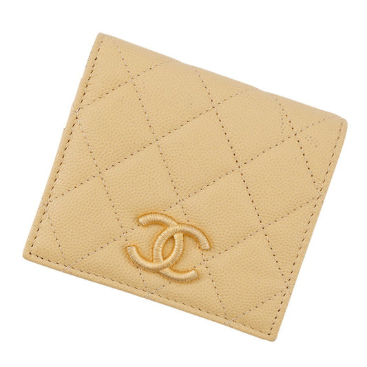 CHANEL Matelasse Bifold Wallet Compact Wallet Yellow/PurpleAP3519 Caviar Leather