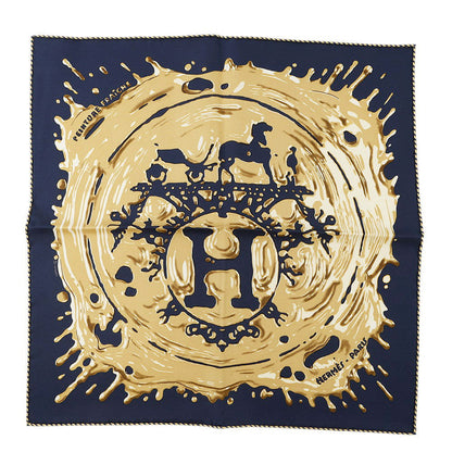 HERMES Gavroche Scarf Freshly Painted Size 45 Blue Noir/BronzeH892685S Silk100%