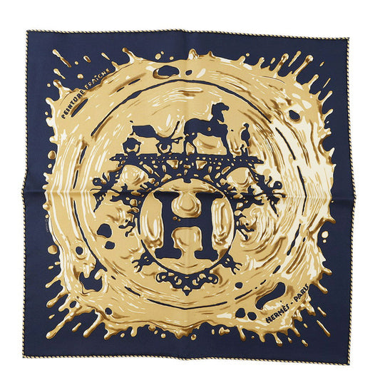 HERMES Gavroche Scarf Freshly Painted Size 45 Blue Noir/BronzeH892685S Silk100%