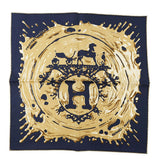 HERMES Gavroche Scarf Freshly Painted Size 45 Blue Noir/BronzeH892685S Silk100%